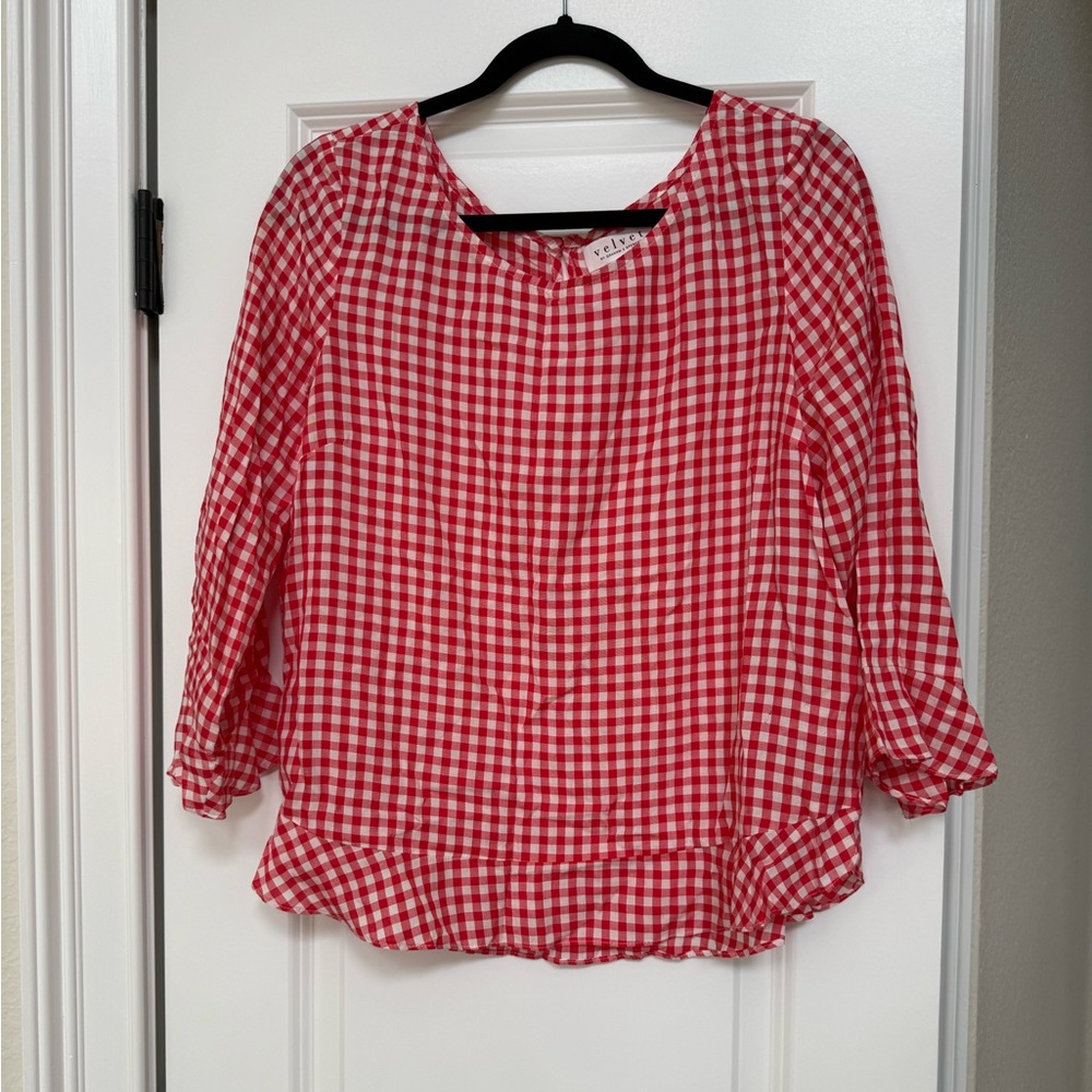 Trendy red gingham top by Velvet BY GRAHAM & SPENCER, Sz Medium, flowy shape